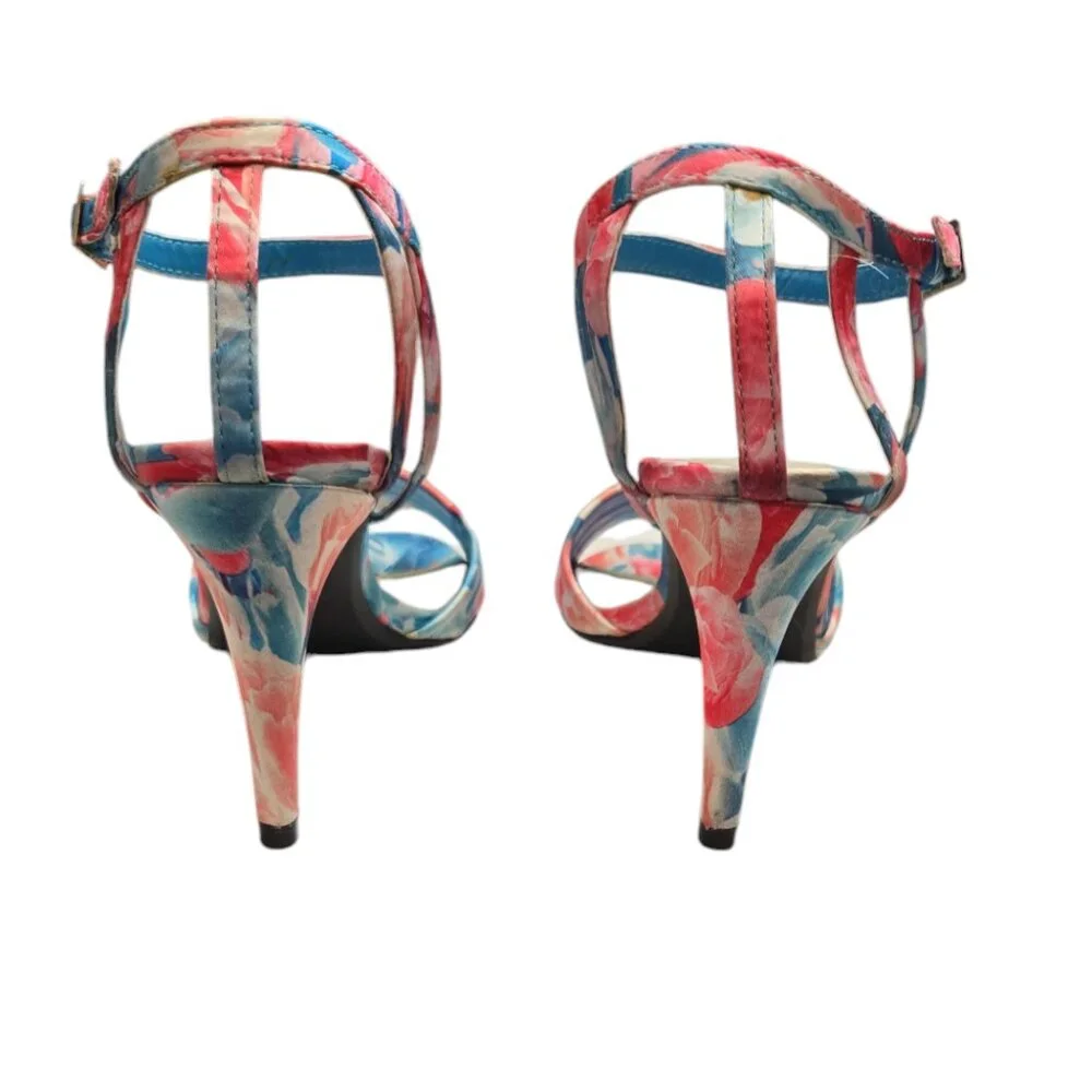 New Ann Marino Blue and Pink Floral Strappy Sandals SZ 8.5  Vintage - Picture 3 of 6
